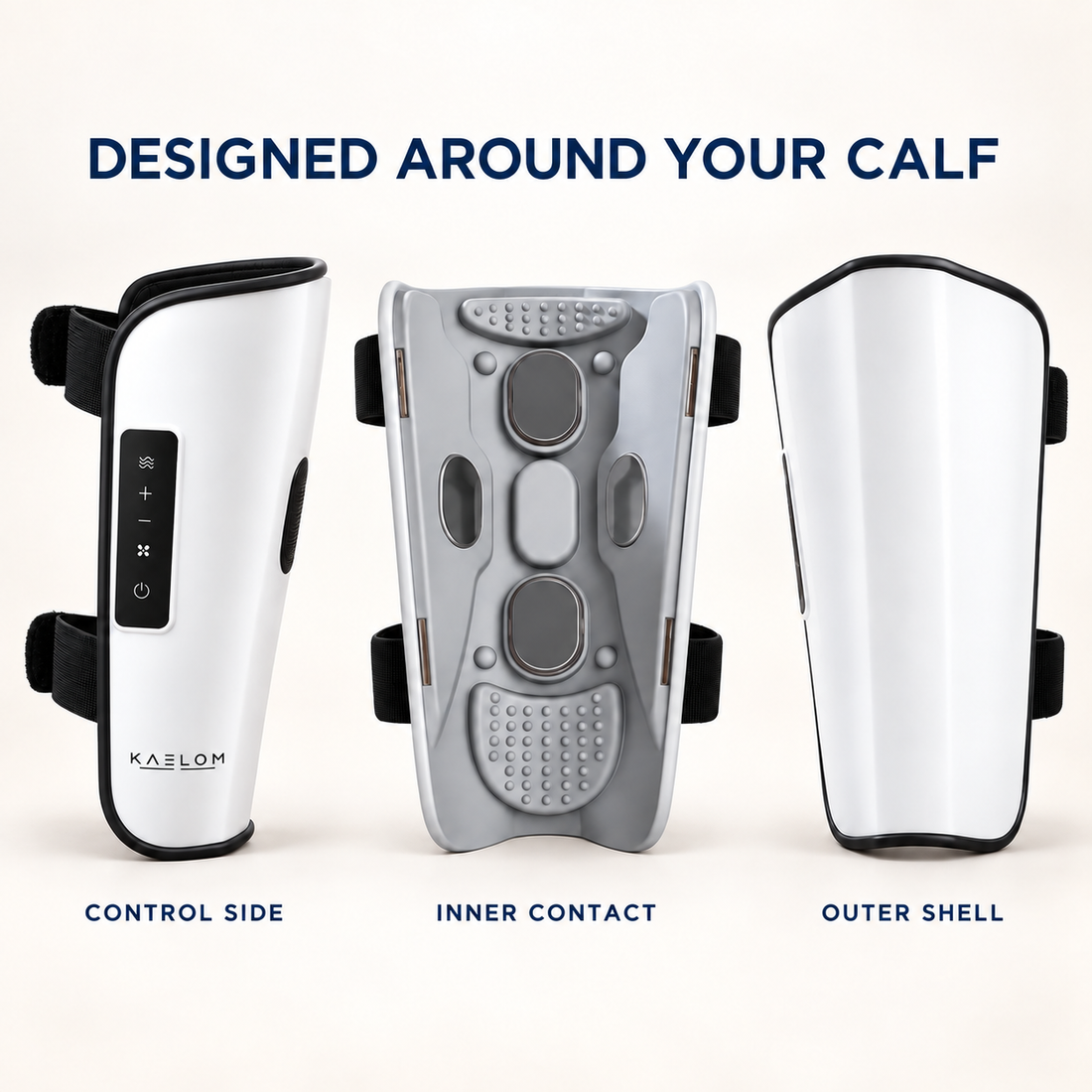 Three professional views of the Kaelom calf massager